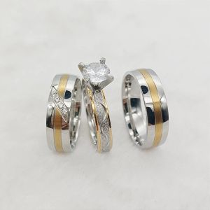 Rings 3pcs Lovers Alliance Wedding Engagement Bridal Rings Sets For Men And Women Couples Stainless Steel Jewelry husband and wife