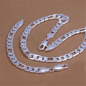 Conjuntos de pulseiras de prata esterlina 925, conjunto de joias para homens e mulheres, corrente clássica de 12mm, 1830 polegadas, moda, festa, presentes de casamento