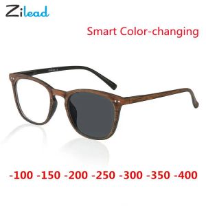 Solglasögon Zilead Smart ColorChanging Färdig Myopia Glasögon Imitation Trä NÄRSIGA SUNGLASSES FÖR KVINNER MINUS EGEGLASSES 0 ~ 4.0