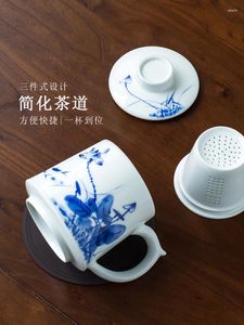 Teaware set Jingdezhen handmålad blå vit porslin te cup stor hushåll keramisk silbryggning personlig kontor med lock