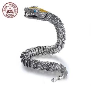 Armreifen Real Solid S925 Silber Viking Gothic Black Gun Dragon Männer Armband Rock Stil Golden Horn dominerein Frauen Party Schmuck Schmuck