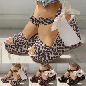 Sandals Fashion Spring And Summer Women Wedge Heel Thick Fit Flops Brand For Leopard Print