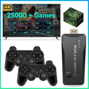 Konsoler 4K HD M8 TV -spel Stick Video Game Console med 25000+klassiska spel för PS1/FC/GBA/MAME/MD 12 Emulatorer 2.4G trådlös styrenhet