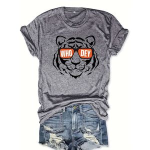 Tiger Animal Sunglasses Printed Casual Loose Round Neck Short Sleeve Women's T-shirt