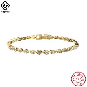 Pulseiras rinntin 14k Bracelete de tênis brilhante de ouro 925 Corte de pêra de prata esterlina 2*4mm CZ Bazel Configurando joias de pulseira de casamento de luxo SB154