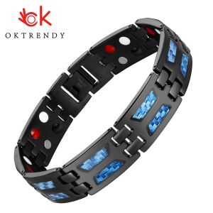 Armband magnetiska armband för män unika blått kolfiber titanstål magnetiska armband för män svart med 4 elementmagneter