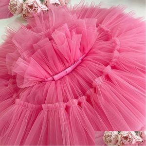 Girls Dresses Born Baby Girl Dress1 Year 1St Birthday Party Baptism Pink Clothes 9 12 Months Toddler Fluffy Outfits Vestido Bebes Drop Otfna