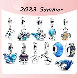 Pedras preciosas soltas 2024 verão 925 prata de alta qualidade logotipo original 1:1 azul oceano polvo caracol charme feminino diy jóias pulseira presente