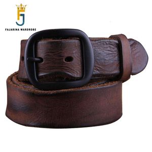 FARINA Top Quality Mens Personality Men's Folded Cowhide Genuine Leather Western Retro Styles Cow Skin Belts for Men N17fj091