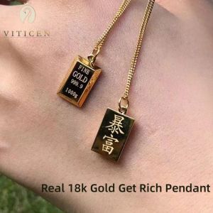 Colares de colares Au750 Au750 Au750 Authentic Real 18K Get Rich Pingente