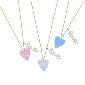 Necklaces Top Quality 2021 Trendy Women Jewelry Pink White Blue Pastel Enamel Heart CZ Paved Love Letter Charm Necklace