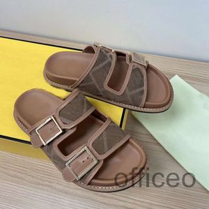 Men Women Sandals Designer Beach Canvas Slides Shoes Rubber Soles Double Strap Flat Buckle Slippers Mule Shoes Leather Summer Flip Flops