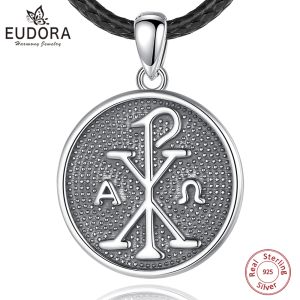 Hängen Eudora 925 Sterling Silver Chi Rho Amulet Halsband Vintage Chi Rho Cross Pendant Personality Jewelry Party Gift for Women Man