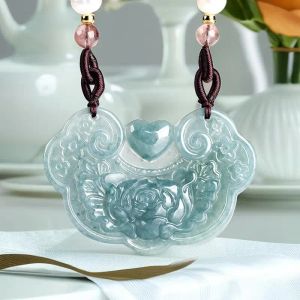 Pendants Burmese Jadeite Rose Pendant Jade Necklace Gemstone Real Vintage Man Jewelry Blue Flower Talismans Natural Carved Men Charms