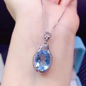 PENDANTI ELEGANTI Ovali ovali a blu marino cristallo aquamarine gemme dollari a ciondolo per donne 18k oro bianco riempiti in oro bianco s925 regali