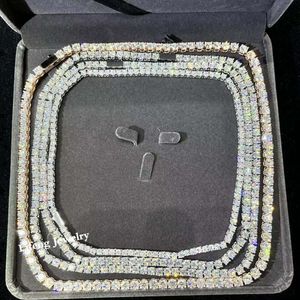 925 실버 아이스 아웃 VVS Moissanite 테니스 체인 패스 다이아몬드 테스터 3mm 4mm 5mm Chocker 목걸이