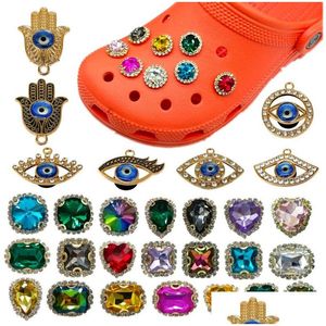 Schuhteile Zubehör Neue böse Augen Metall Clog Charms Designer für Dekorationen Goldener Trend Liebe Schuhzubehör Schuhe Charm Ornam Dhrto