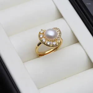 Cluster Rings Real Natural 18k Gold Plated Pearl For Women Cute Freshwater Ring Adjustable Grandmother Wife Gift White Black