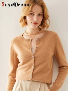 Cardigans Suyadream 100%ull Cardigan Crew Neck Single Breasted Sweaters 2022 Fall Winter Jackets For Women Camel Blue Red