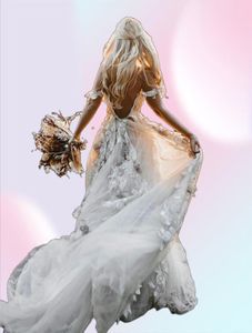 Backless 2021 Boho Wedding Dress 3D Appliced ​​Summer Beach Brudklänningar från axeln Tulle älskar spets utomhus dam äktenskap dr8472729