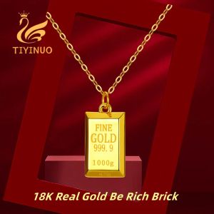 Pendants TIYINUO Authentic AU750 Real Gold 18K Be Rich Bricks Pendant Necklace Classic Gift Genuine Present For Woman Fine Jewelry