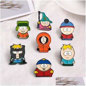 Cartoon-Zubehör, South Park-Charaktere, Brosche, niedliche Filme, Spiele, harte Emaille-Pins, zum Sammeln, Metall-Cartoon-Rucksack, Hut, Tasche, Kragen, Drop Dhic7