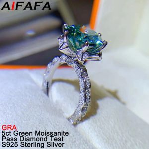 Pierścienie 5 karatowe zielone pierścionki moissanitu Wysokiej jakości płyta PT950 Sparkle Moissanita S925 Srebrna biżuteria Pass Test Diamond Gra