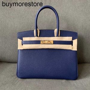 Designer Bag Bks Handmade 7a Genuine Leather Calfskin Real Gold Button BlueWomen Handbag Large Capcity S8C0