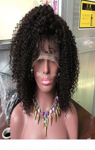 Cabelo humano virgem peruano peruca cheia de renda afro kinky encaracolado peruca frontal com franja completa sem cola encaracolado peruca de cabelo humano 5505231