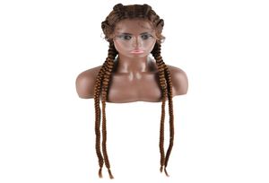 Perucas trançadas artesanais de 30 polegadas peruca frontal de renda sintética para mulheres negras tranças de cornrow perucas de renda com caixa de cabelo de bebê peruca de trança 613 C4212497