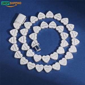 Dropshipping Luxury Hip Hop Jewelry 13mm 925 Sterling Silver VVS Moissanite Diamond Iced Out Heart Shape Tennis Chain Necklace