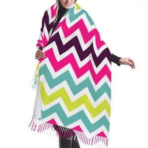 Женские длинные разноцветные шарфы с зигзагообразным узором, женские зимние толстые теплые шаль с кисточками, богемный современный шарф с геометрическим рисунком