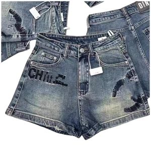 Women's summer high waist denim jeans loose logo letter embroidery shorts SMLXL