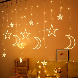 Star Moon LED Curtain Garland String Light Eid Mubarak Ramadan Dekorationer för hem Islam Muslim Event Party Supplies Decor 240219