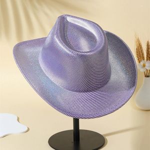 Berets 1 Pcs Wedding Striped Denim Hat Fedoras Jazz Fashion Western Style Purple Women'S Cowboy