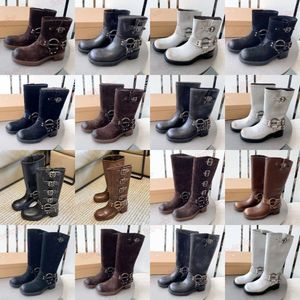 Designerskie buty z klamrą na damskie luksusowe kinight rycerz skórzany but Martin Cowboy Y2K mi* okrągłe palce butów rowerowych buty Brown and Black OG rozmiar EUR 35-40