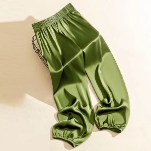 Hosen Highwaist Ice Seide Acetat Wideleg Hosen Frauen 2022 Sommer loser Seide Satin -Laternenhosen Hosen Weitbein Hosen