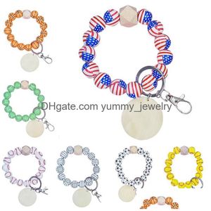 Beaded Diy Beaded Strands Bracelets Keychain Pendant Wood Sport Ball Soccer Baseball Basketball Football Wooden Tag Beads Fashion Jew Dhnlt