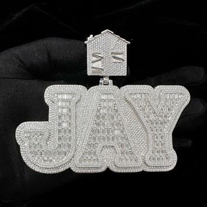 Iced ut anpassat namn VVS Baguette Moissanite Pendant S925 Sterling Silver Men Diamond Letter Necklace Hiphop Smycken