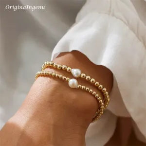 Bangles 14K Gold Filled Bead Bracelet Tarnish Resistant Jewelry Boho Bracelets Freshwater Pearl Bracelet Bridesmaid Gift Gold Bracelet