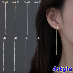 Dangle Earrings Korean Style Long Wire Tassel Thread Climb Star Heart Beads Pendant