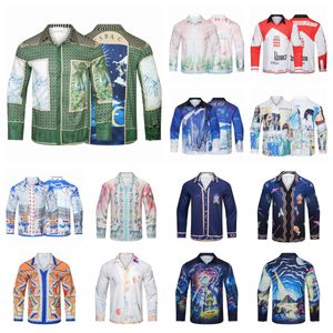 Men's new Casa digital pattern letter printed shirt men's long sleeve lapel trend loose pulloverM-XXXL