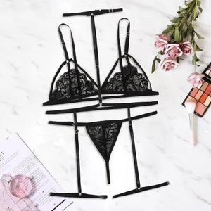 Conjuntos de sutiãs lingeries sexy com decote em v sutiã tanga liga lingerie conjunto roupa interior mulheres para mulher roupa lenceria