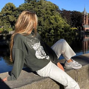 Damen Hoodies Sweatshirts Retro Army Green Tiger Sweatshirts für Frauen Langarm Mode Herbst Winter Sweatshirts Streetwear O-Neck Pullover Tops T240222