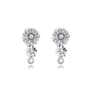 Ohrringe Authentic 925 Sterling Silber Sparkling Flower Trio Bolde Ohrringe für Frauen Clear Cz Ohrmode Feinschmuck Brincos Großhandel Großhandel