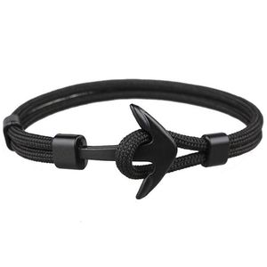 Charme pulseiras âncora charme pulseiras jóias homens cor preta moda sobrevivência corda cadeia pulseira masculino envoltório pulseira metal esporte h dh2s1