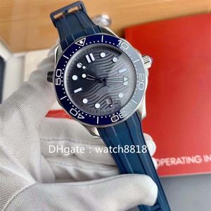 MENS Titta 42mm Blue Waterproof Bliger Grey Dial Luminous Rubber Watches Ceramic Bezel Sapphire Glass 2813 Datum Automatisk armbands308G