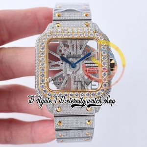 SF TWF0029 Swiss Ronda 4S20 Quartz Mens Watch Fullt Iced Out Big Diamonds Yellow Gold Bezel Roman Markers Skeleton Diamond Dial St258f