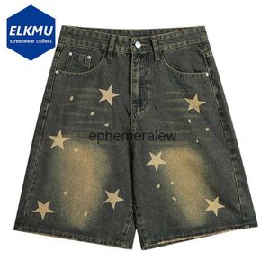 Szorty męskie szerokie nogi zabytkowe dżinsowe szorty gwiazda nadrukowana streetwear harajuku hip hop dżinsy szorty mężczyźni Summer retro swobodne luźne y2K Shortsh24222