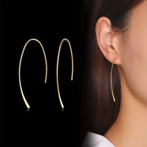 Stylish Geometric Hoop örhängen för kvinnors flickor 14k gult guld minimalistiska eleganta öron